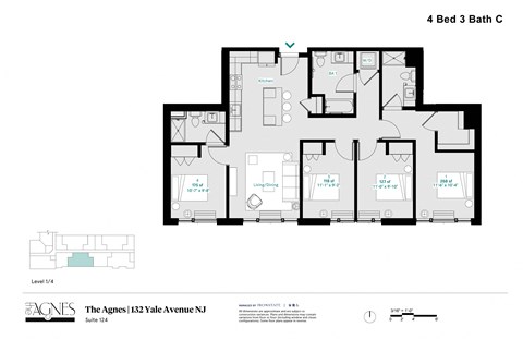 Floor plan for 1 bed, 1 bath, 118 sqft